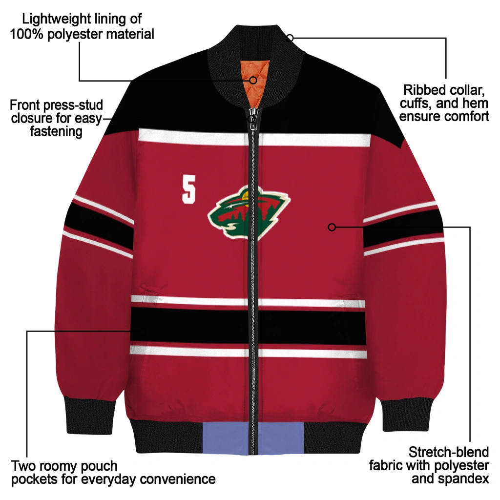 customized minnesota wild stripe statement red black bomber jacket new arrival customized minnesota wild stripe statement red black bomber jacket new arrival