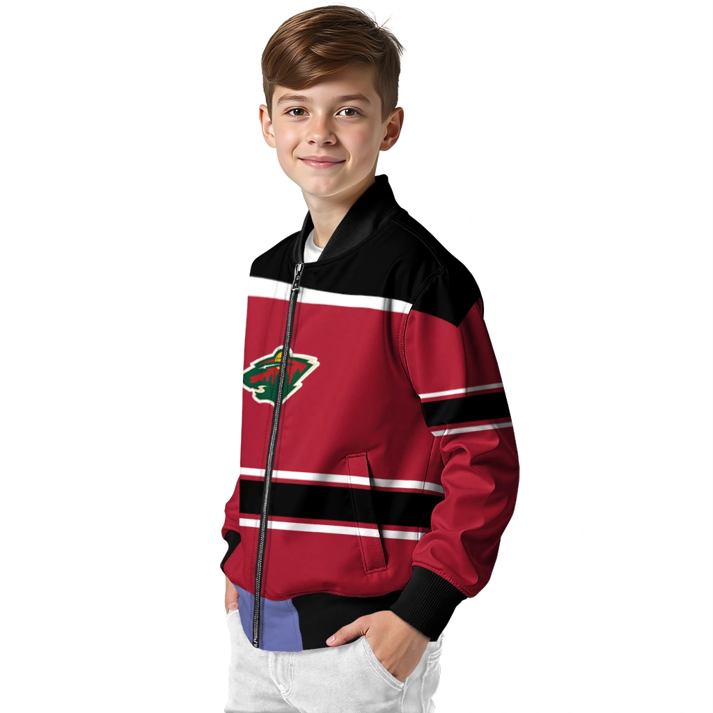 customized minnesota wild stripe statement red black bomber jacket trendy customized minnesota wild stripe statement red black bomber jacket trendy
