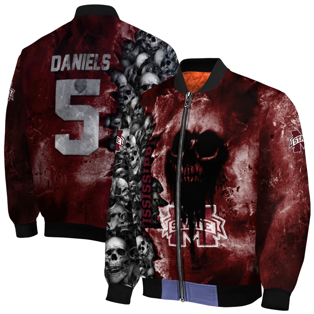 customized mississippi state bulldogs skull cluster maroon bomber jacket best selling customized mississippi state bulldogs skull cluster maroon bomber jacket best selling
