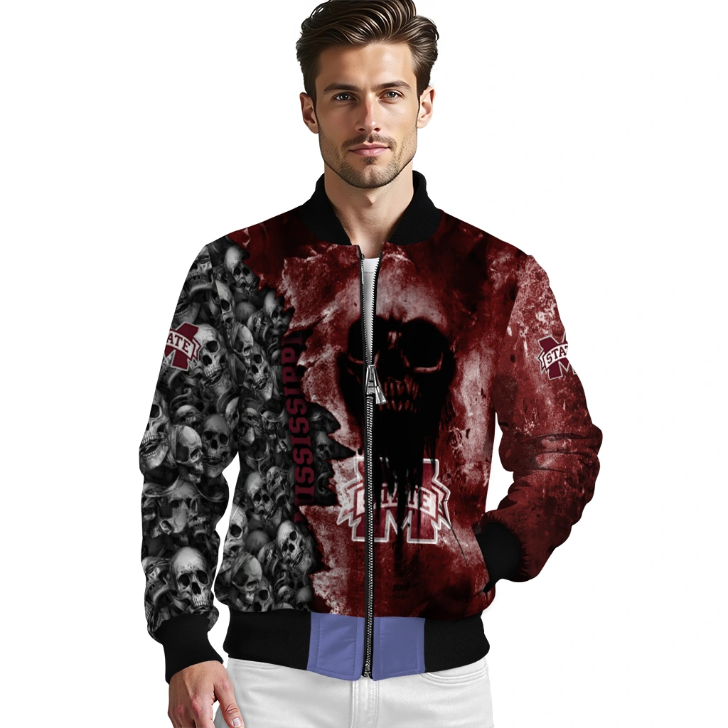 customized mississippi state bulldogs skull cluster maroon bomber jacket high quality customized mississippi state bulldogs skull cluster maroon bomber jacket high quality