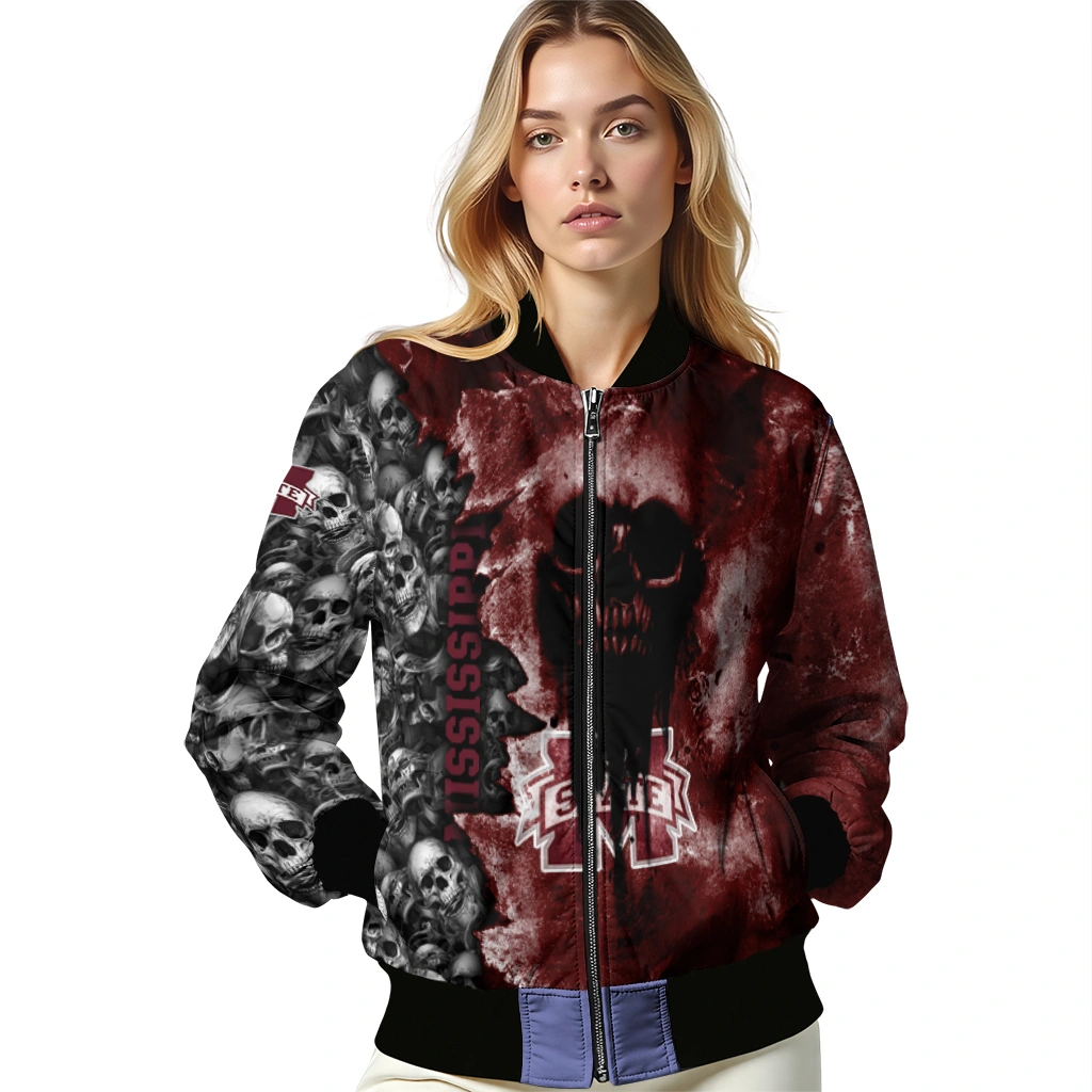customized mississippi state bulldogs skull cluster maroon bomber jacket latest model customized mississippi state bulldogs skull cluster maroon bomber jacket latest model