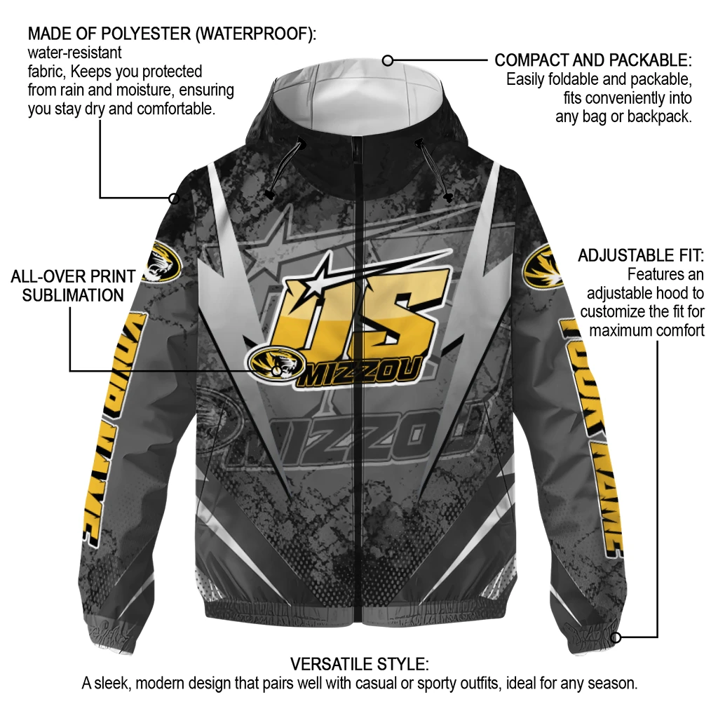 customized missouri tigers us rock star black windbreaker jacket new arrival customized missouri tigers us rock star black windbreaker jacket new arrival