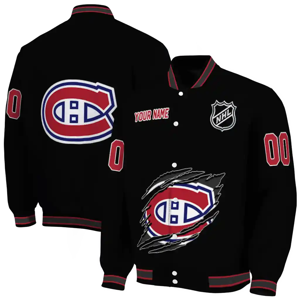 customized montreal canadiens claw cut black varsity jacket fashion forward customized montreal canadiens claw cut black varsity jacket fashion forward