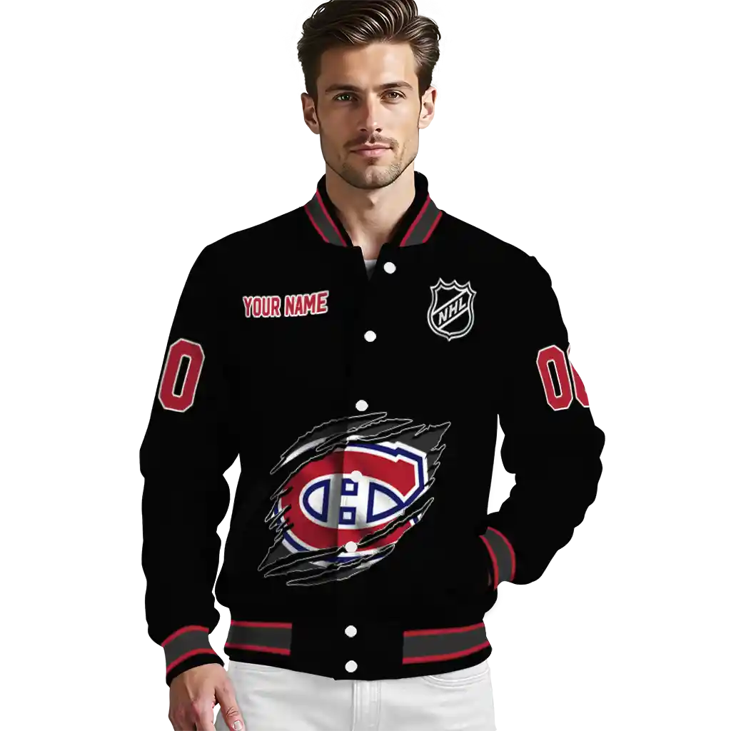 customized montreal canadiens claw cut black varsity jacket high quality customized montreal canadiens claw cut black varsity jacket high quality