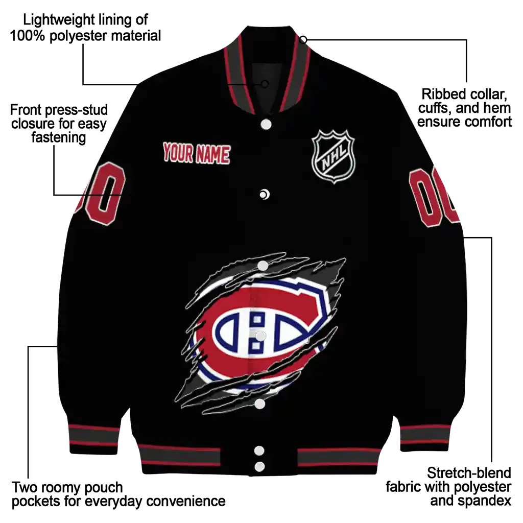 customized montreal canadiens claw cut black varsity jacket new arrival customized montreal canadiens claw cut black varsity jacket new arrival