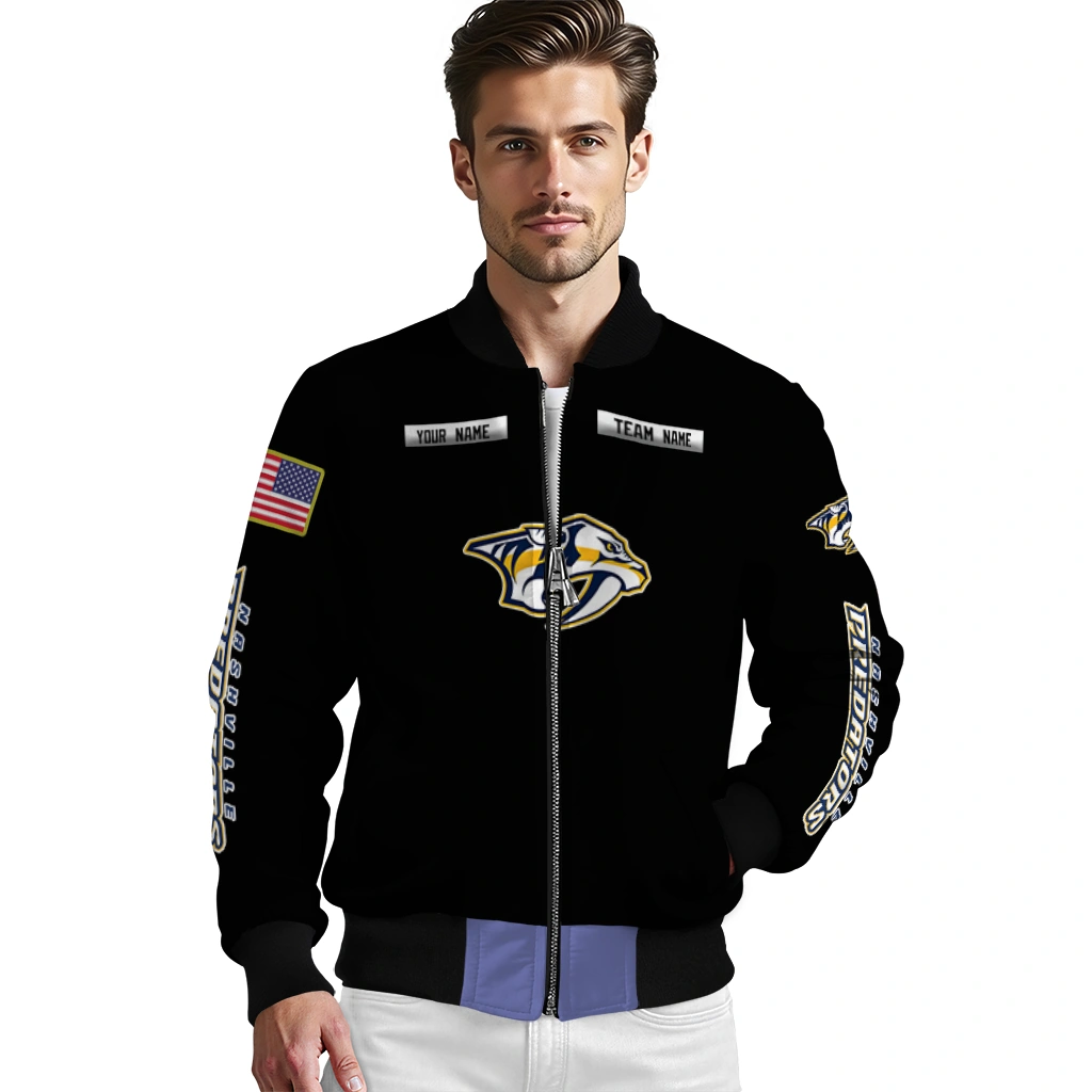 customized nashville predators american flag skull black bomber jacket high quality customized nashville predators american flag skull black bomber jacket high quality