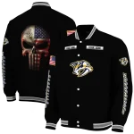 customized nashville predators american flag skull black varsity jacket best selling