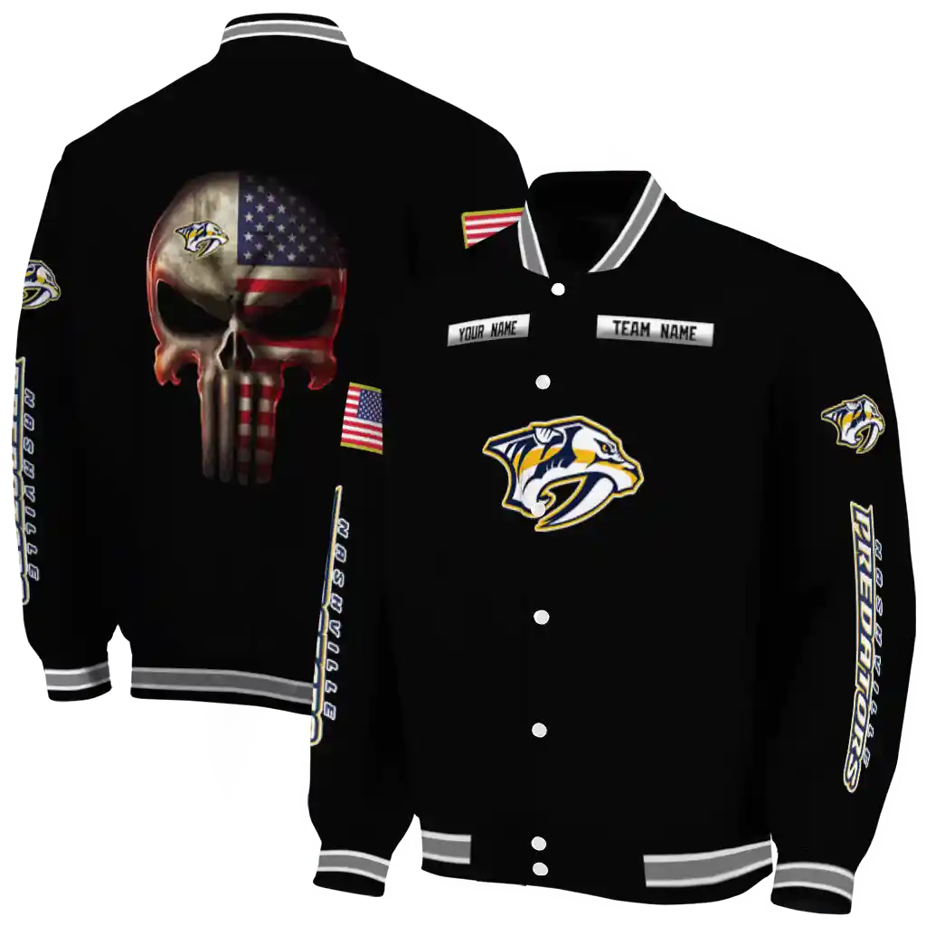 customized nashville predators american flag skull black varsity jacket fashion forward customized nashville predators american flag skull black varsity jacket fashion forward