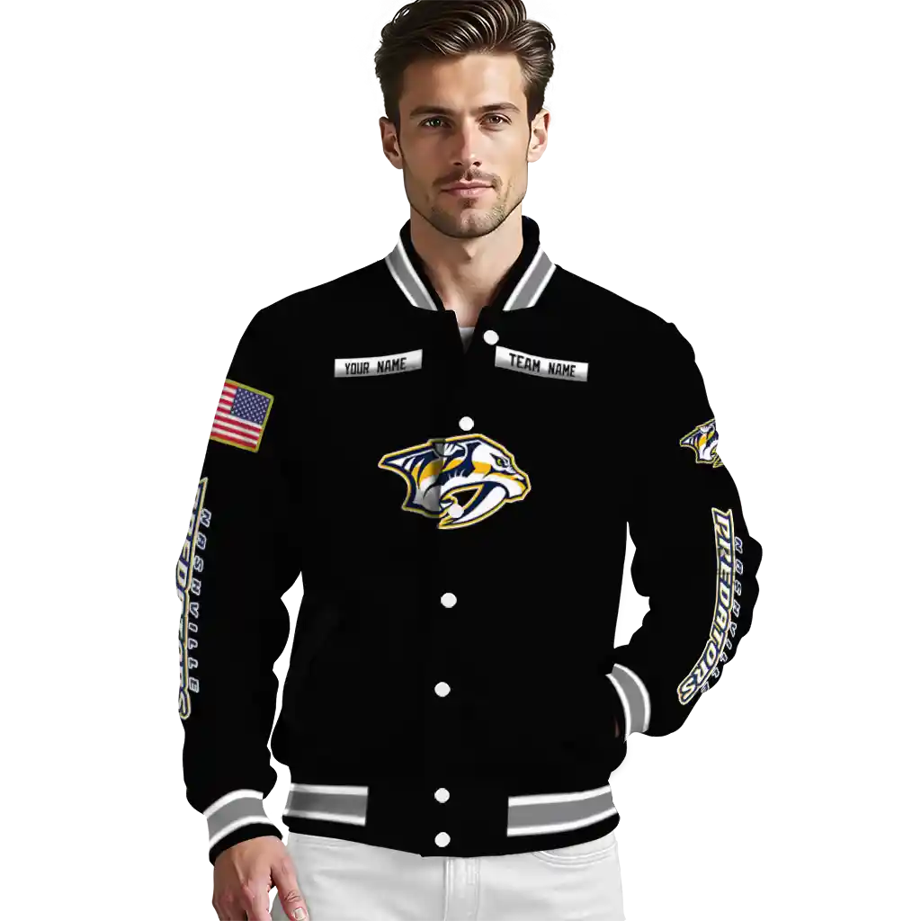 customized nashville predators american flag skull black varsity jacket high quality customized nashville predators american flag skull black varsity jacket high quality