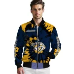 customized nashville predators burst splatter gold bomber jacket best selling
