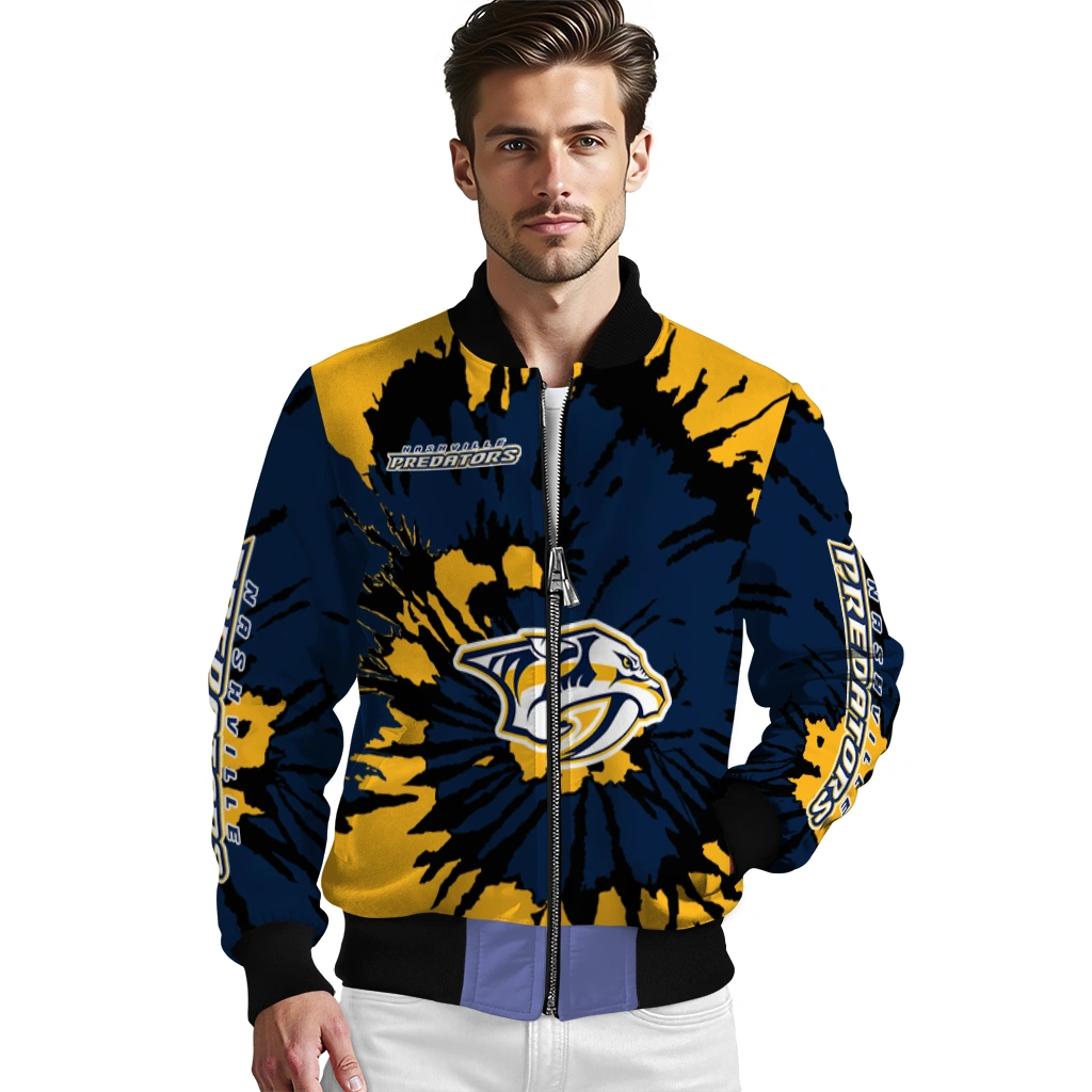 customized nashville predators burst splatter gold bomber jacket high quality customized nashville predators burst splatter gold bomber jacket high quality