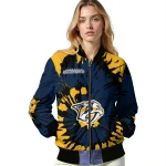customized nashville predators burst splatter gold bomber jacket best selling