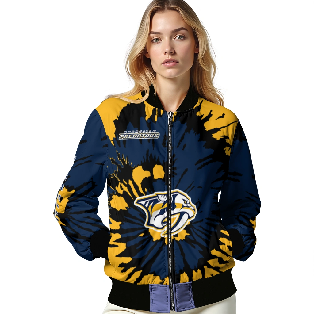 customized nashville predators burst splatter gold bomber jacket latest model customized nashville predators burst splatter gold bomber jacket latest model
