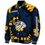 customized nashville predators burst splatter gold varsity jacket best selling