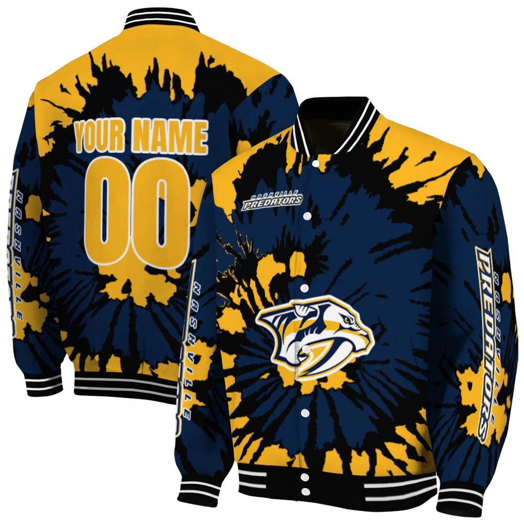 customized nashville predators burst splatter gold varsity jacket fashion forward customized nashville predators burst splatter gold varsity jacket fashion forward