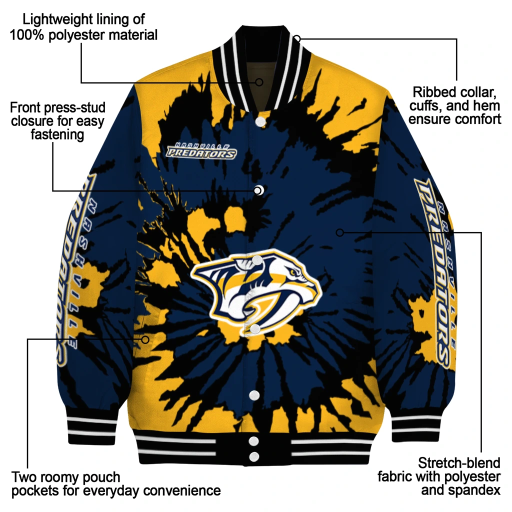customized nashville predators burst splatter gold varsity jacket new arrival customized nashville predators burst splatter gold varsity jacket new arrival
