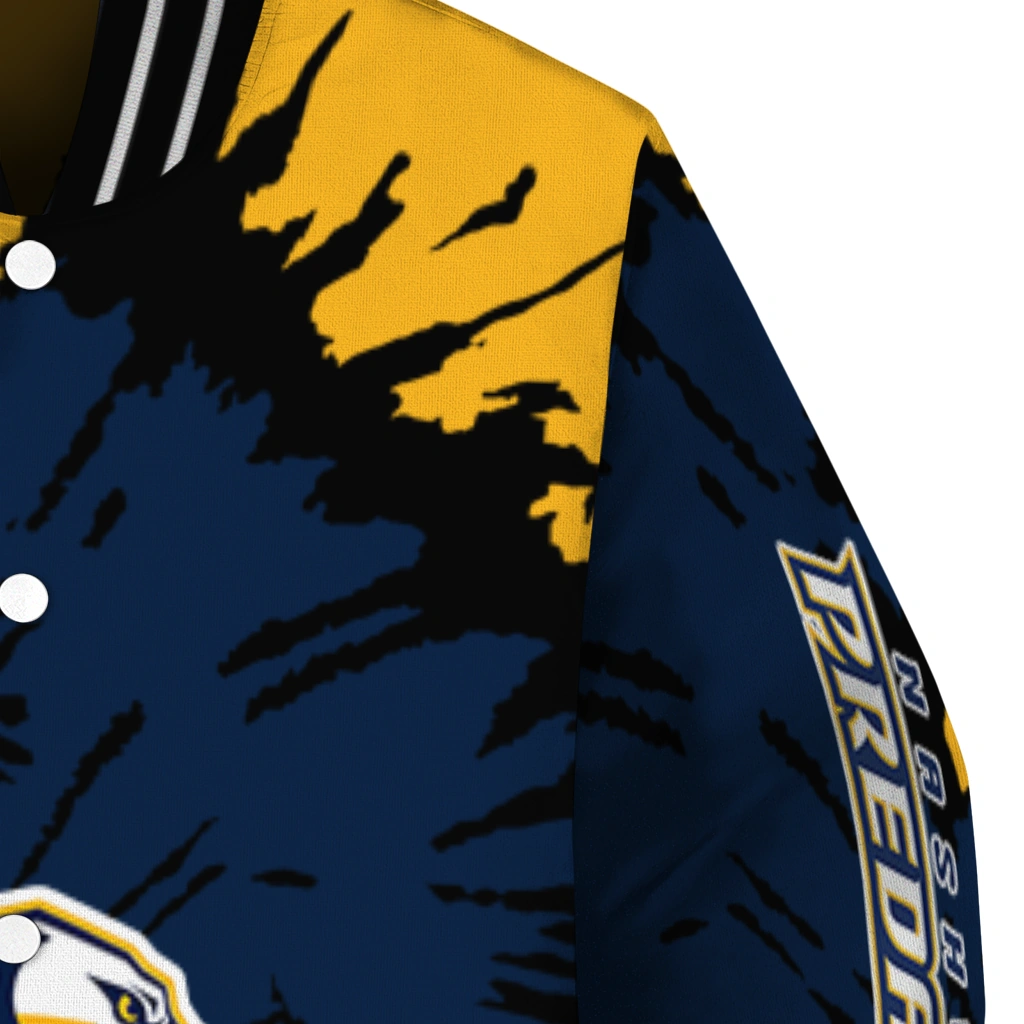 customized nashville predators burst splatter gold varsity jacket premium grade customized nashville predators burst splatter gold varsity jacket premium grade