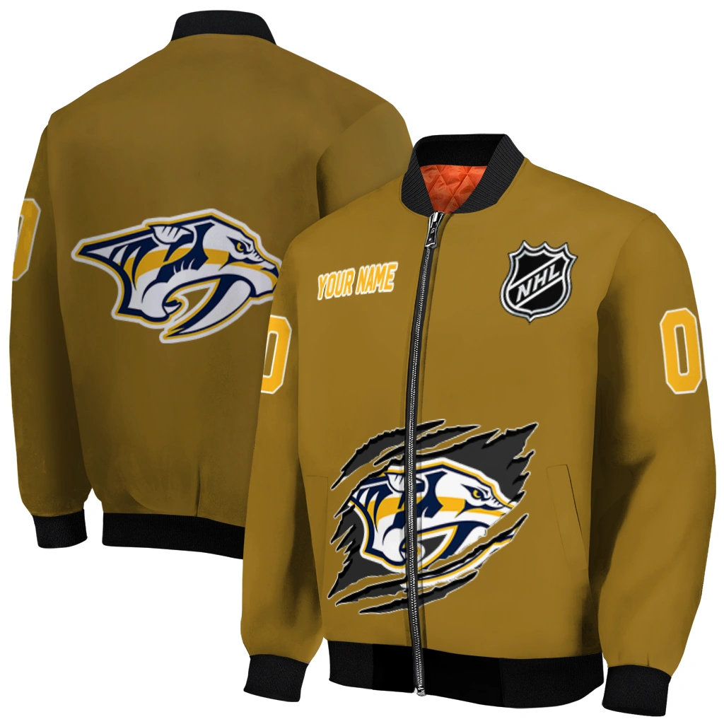 customized nashville predators claw rip gold bomber jacket best selling customized nashville predators claw rip gold bomber jacket best selling