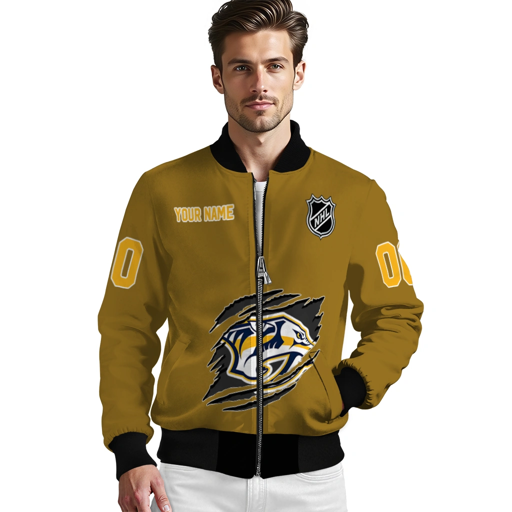 customized nashville predators claw rip gold bomber jacket high quality customized nashville predators claw rip gold bomber jacket high quality