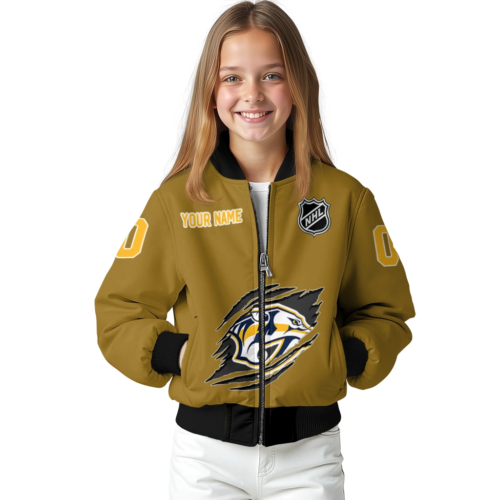 customized nashville predators claw rip gold bomber jacket top rated customized nashville predators claw rip gold bomber jacket top rated