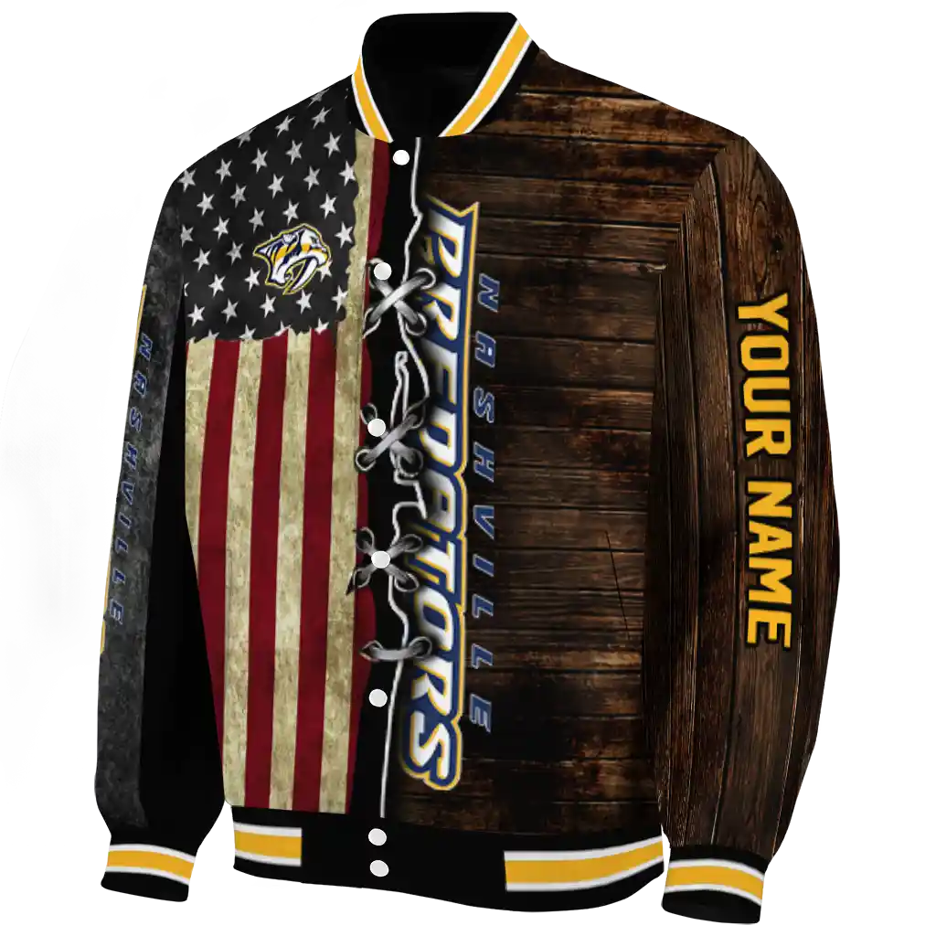 customized nashville predators flag wood brown varsity jacket best selling customized nashville predators flag wood brown varsity jacket best selling