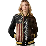 customized nashville predators flag wood brown varsity jacket best selling
