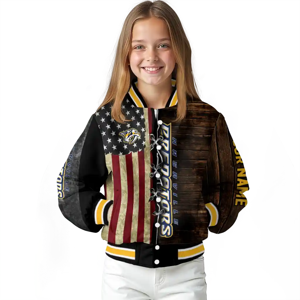 customized nashville predators flag wood brown varsity jacket top rated customized nashville predators flag wood brown varsity jacket top rated