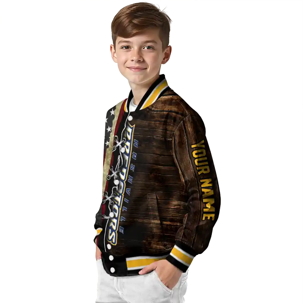customized nashville predators flag wood brown varsity jacket trendy customized nashville predators flag wood brown varsity jacket trendy