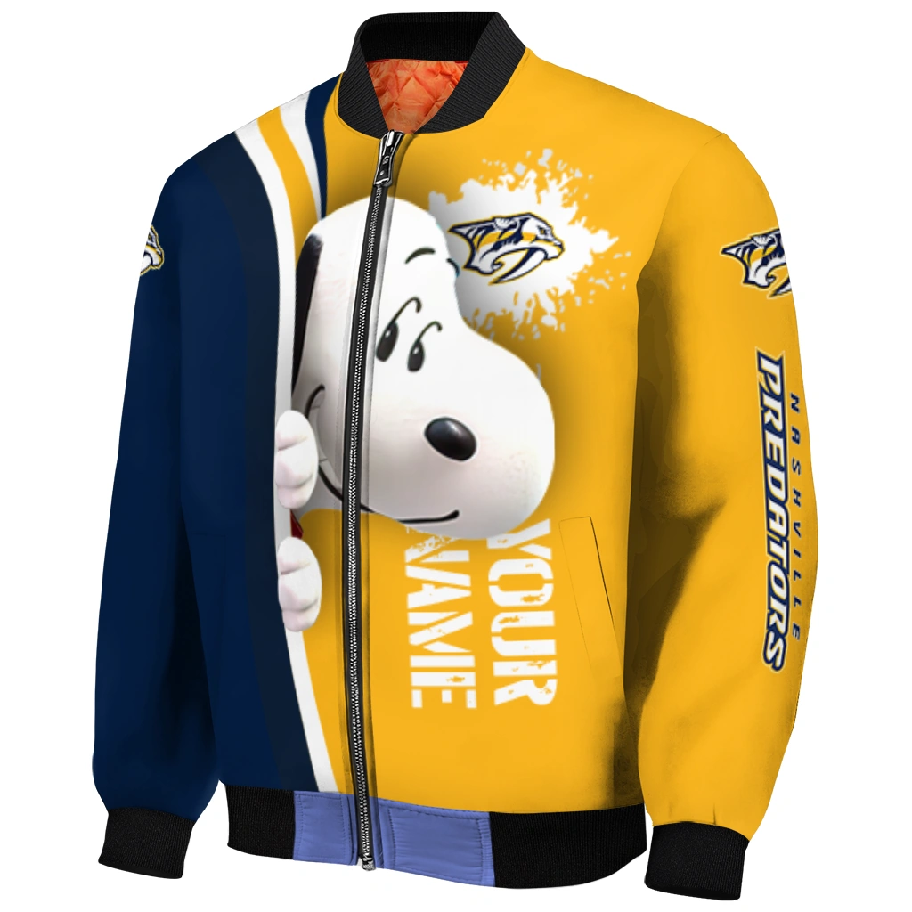 customized nashville predators snoopy head gold bomber jacket fashion forward customized nashville predators snoopy head gold bomber jacket fashion forward