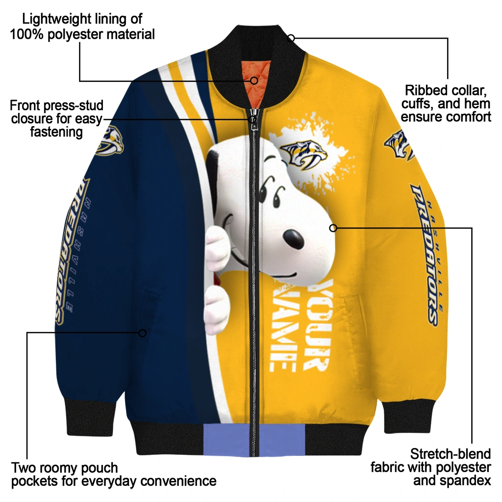 customized nashville predators snoopy head gold bomber jacket new arrival customized nashville predators snoopy head gold bomber jacket new arrival