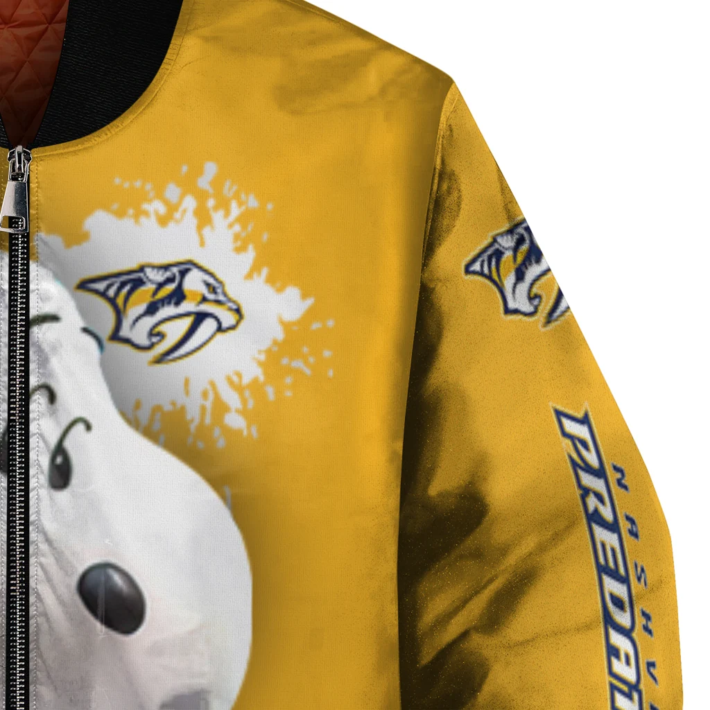 customized nashville predators snoopy head gold bomber jacket premium grade customized nashville predators snoopy head gold bomber jacket premium grade
