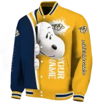 customized nashville predators snoopy head gold varsity jacket best selling