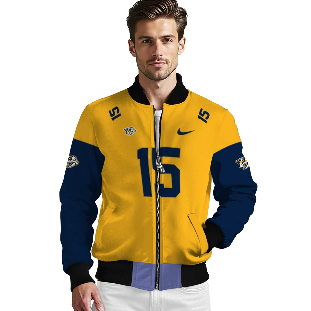 customized nashville predators team patch gold bomber jacket high quality customized nashville predators team patch gold bomber jacket high quality