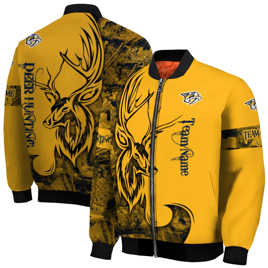 customized nashville predators tribal deer art gold bomber jacket best selling customized nashville predators tribal deer art gold bomber jacket best selling