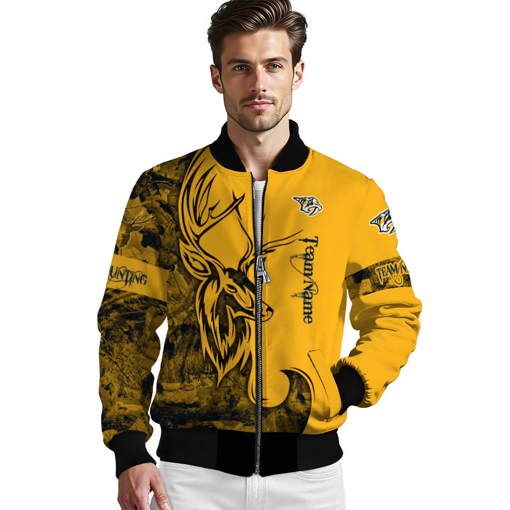 customized nashville predators tribal deer art gold bomber jacket high quality customized nashville predators tribal deer art gold bomber jacket high quality