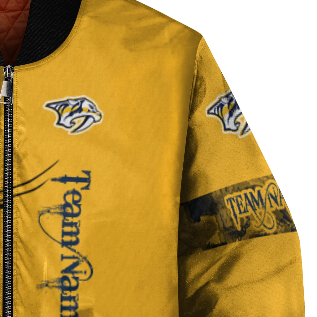 customized nashville predators tribal deer art gold bomber jacket premium grade customized nashville predators tribal deer art gold bomber jacket premium grade