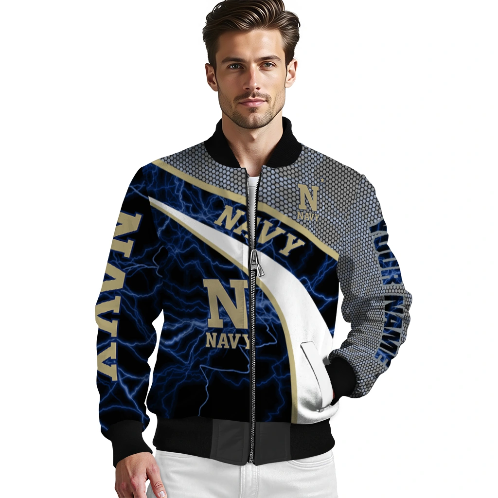customized navy midshipmen electric flash blue bomber jacket high quality customized navy midshipmen electric flash blue bomber jacket high quality