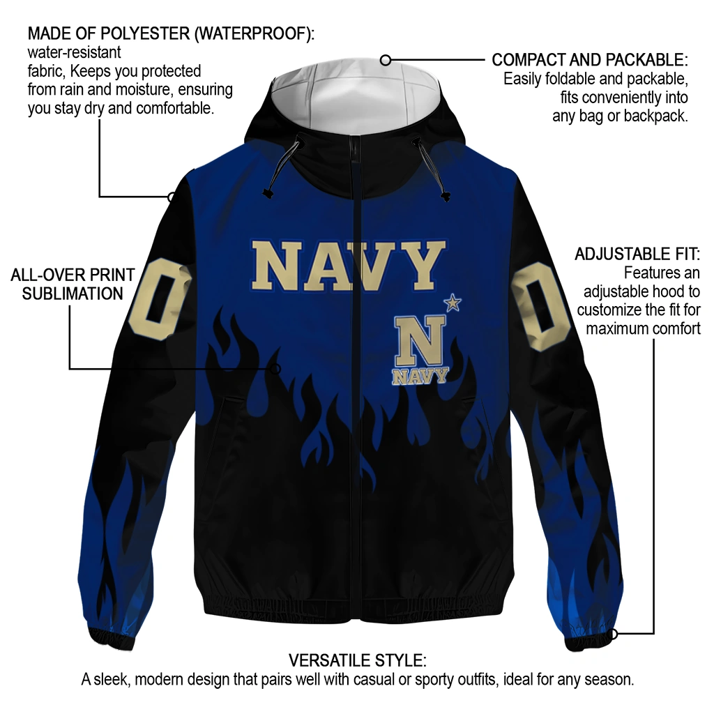 customized navy midshipmen flame trim blue black windbreaker jacket new arrival customized navy midshipmen flame trim blue black windbreaker jacket new arrival