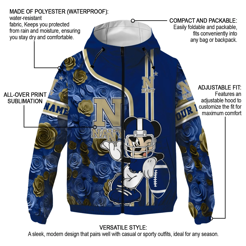 customized navy midshipmen football micky mouse blue windbreaker jacket new arrival customized navy midshipmen football micky mouse blue windbreaker jacket new arrival