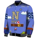 customized navy midshipmen mario blocks blue black varsity jacket best selling