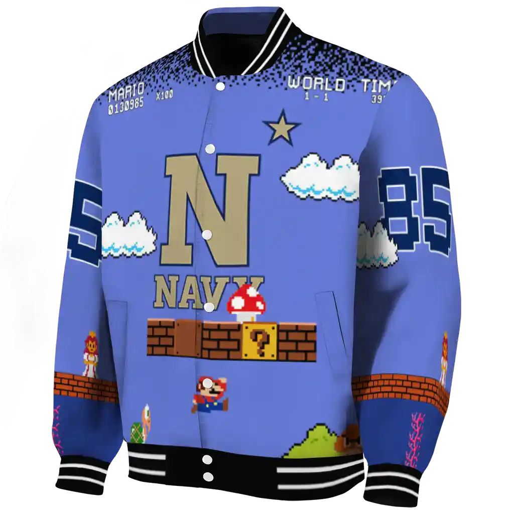 customized navy midshipmen mario blocks blue black varsity jacket best selling customized navy midshipmen mario blocks blue black varsity jacket best selling