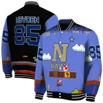customized navy midshipmen mario blocks blue black varsity jacket best selling