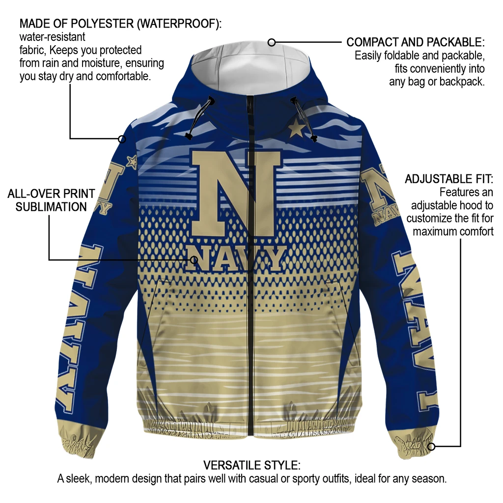 customized navy midshipmen pattern layers blue windbreaker jacket new arrival customized navy midshipmen pattern layers blue windbreaker jacket new arrival