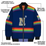 customized navy midshipmen rainbow jersey number blue bomber jacket best selling