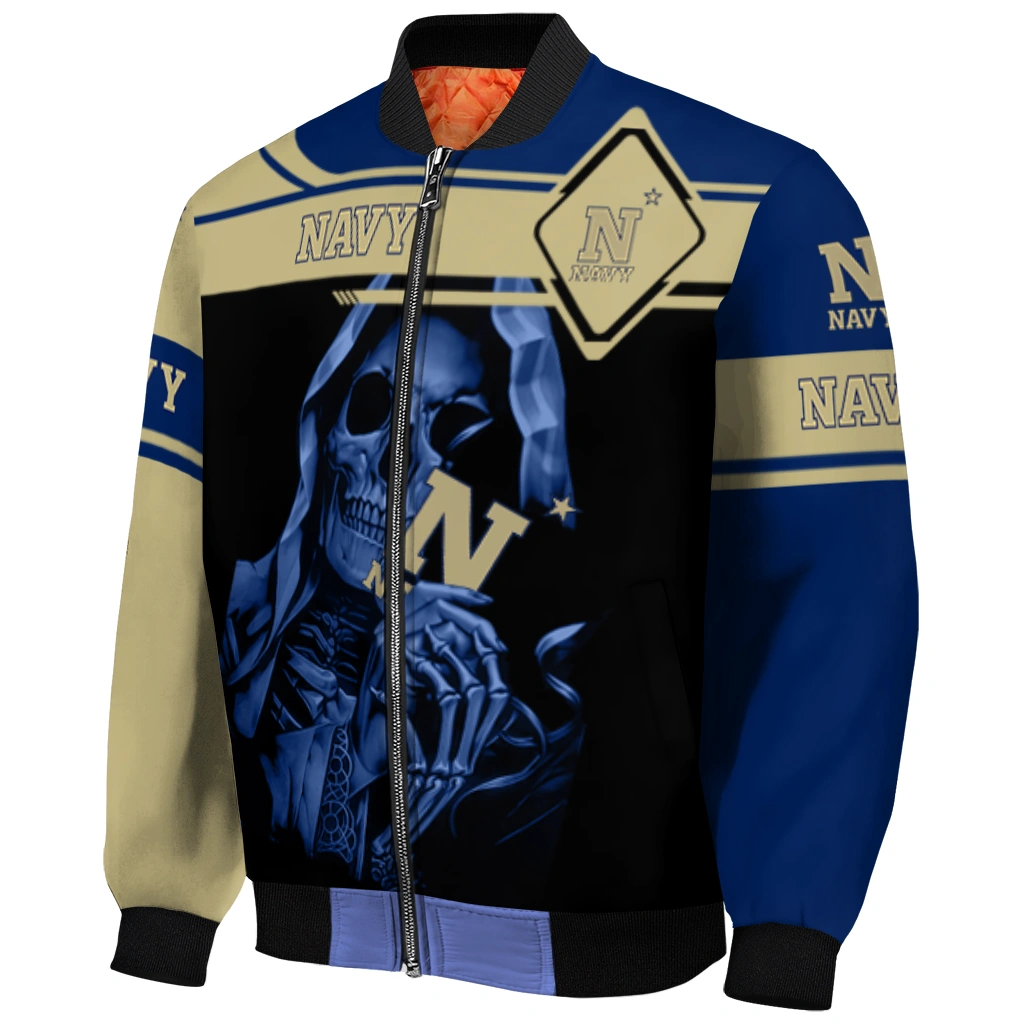 customized navy midshipmen reaper hands blue black bomber jacket fashion forward customized navy midshipmen reaper hands blue black bomber jacket fashion forward