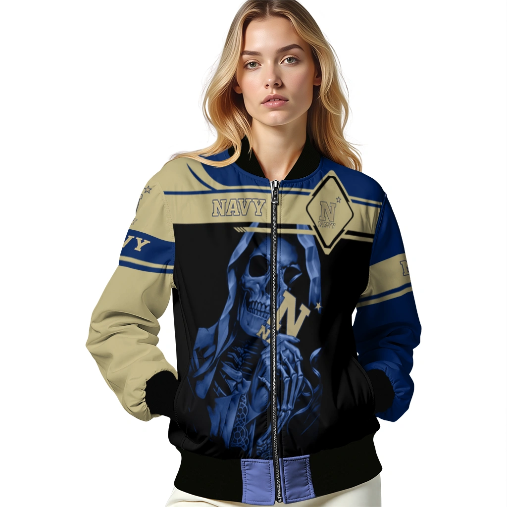 customized navy midshipmen reaper hands blue black bomber jacket latest model customized navy midshipmen reaper hands blue black bomber jacket latest model