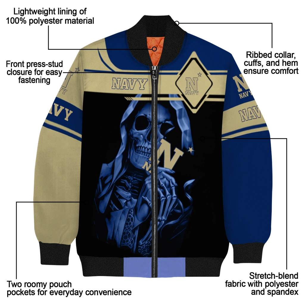 customized navy midshipmen reaper hands blue black bomber jacket new arrival customized navy midshipmen reaper hands blue black bomber jacket new arrival