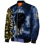 customized navy midshipmen skull cluster blue bomber jacket best selling