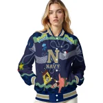 customized navy midshipmen spongebob playtime blue varsity jacket best selling