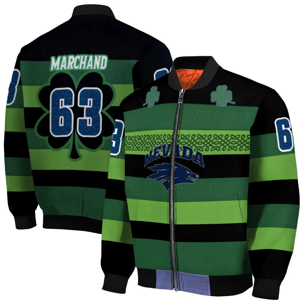 customized nevada wolf pack clover green lines green black bomber jacket best selling customized nevada wolf pack clover green lines green black bomber jacket best selling